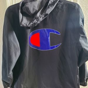 Champion Anorak Jacket Black Pullover 1/2 Zip Up Size Medium Mens